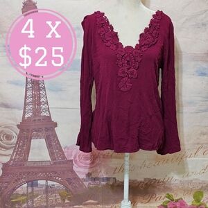 Rue21 Deep Red Floral Lace Blouse Sz L